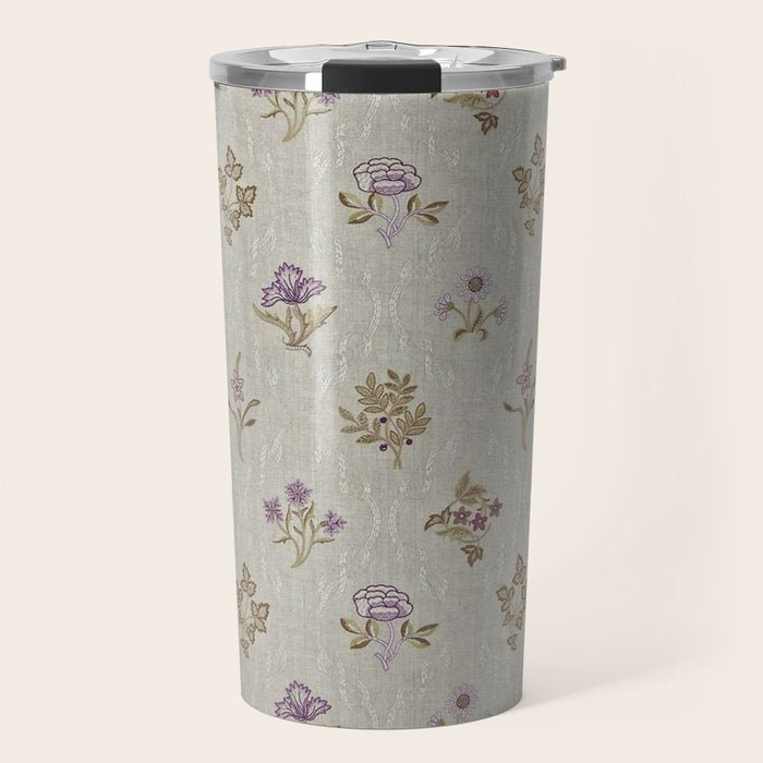 William Morris Kelmscott Trellis Linen Aubergine Travel Mug Gallery Image 1