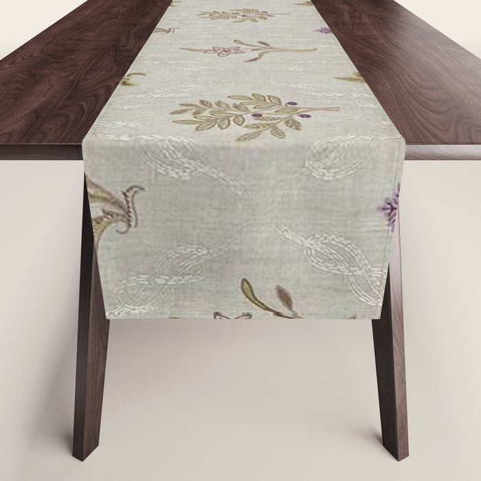 William Morris Kelmscott Trellis Linen Aubergine Table Runner Gallery Image 1