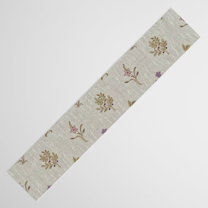 William Morris Kelmscott Trellis Linen Aubergine Table Runner Gallery Image 3