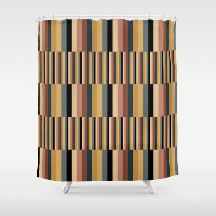 Mixed Stripes Pattern XXIV Bold Retro Shower Curtain Gallery Image 1