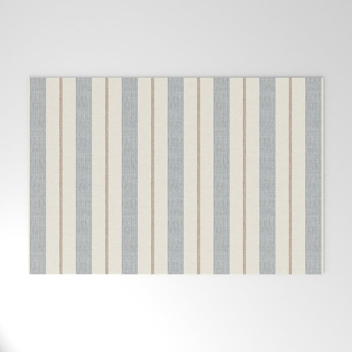 ivy stripes - blue, rust on cream Welcome Mat Gallery Image 1