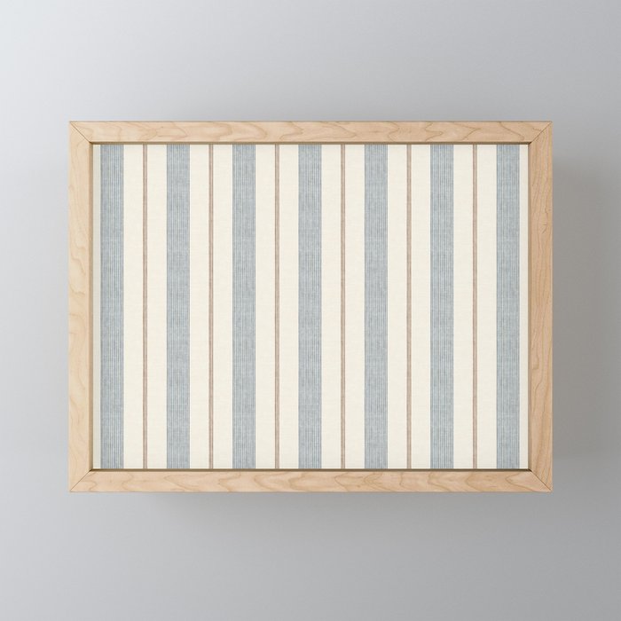ivy stripes - blue, rust on cream Mini Art Print Gallery Image 1