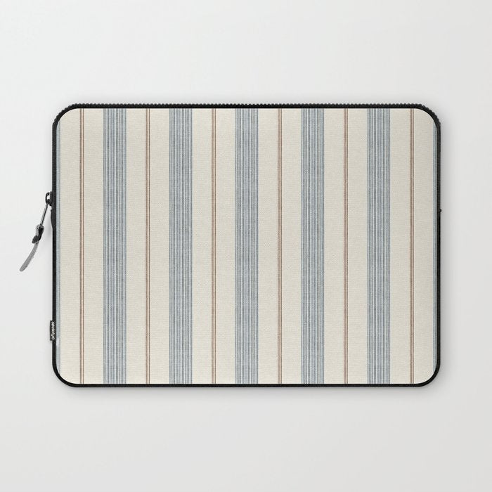 ivy stripes - blue, rust on cream Laptop Sleeve Gallery Image 1