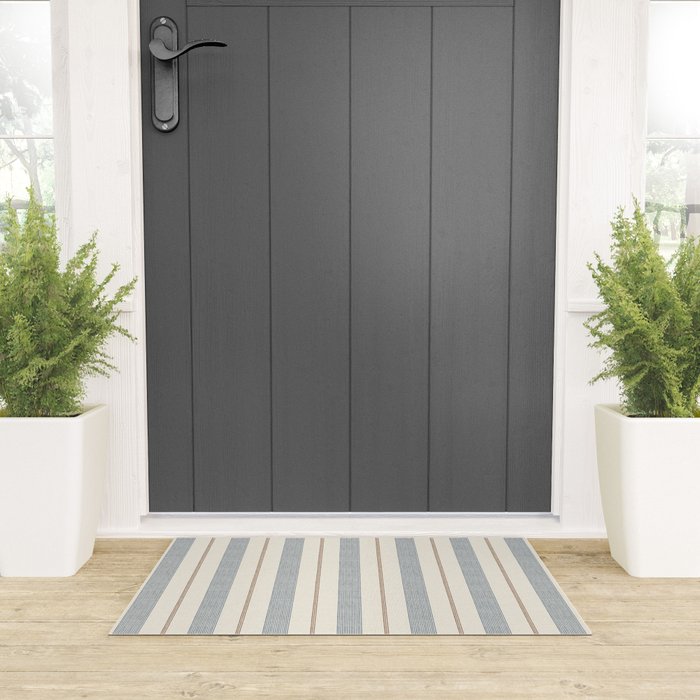 ivy stripes - blue, rust on cream Welcome Mat Gallery Image 3