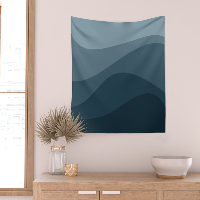 Abstract Color Waves - Blue Tones Wall Tapestry Gallery Image 2