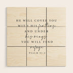 Psalm 91: 4 He will cover you with his feathers Wood Wall Art Gallery Image 1