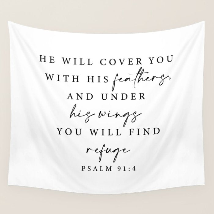 Psalm 91: 4 He will cover you with his feathers Wall Tapestry Gallery Image 4