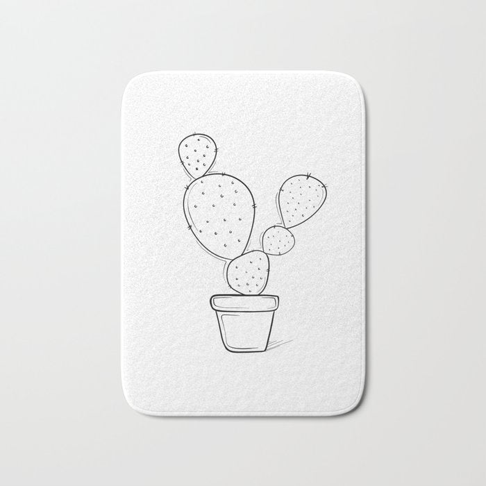 Tiny Cactus Line Art Drawing Bath Mat Gallery Image 1