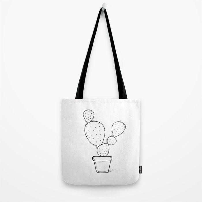 Tiny Cactus Line Art Drawing Tote Bag Gallery Image 2