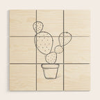 Tiny Cactus Line Art Drawing Wood Wall Art Gallery Image 1