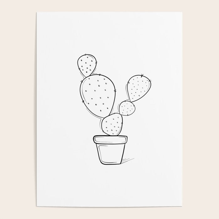 Tiny Cactus Line Art Drawing Poster Gallery Image 1