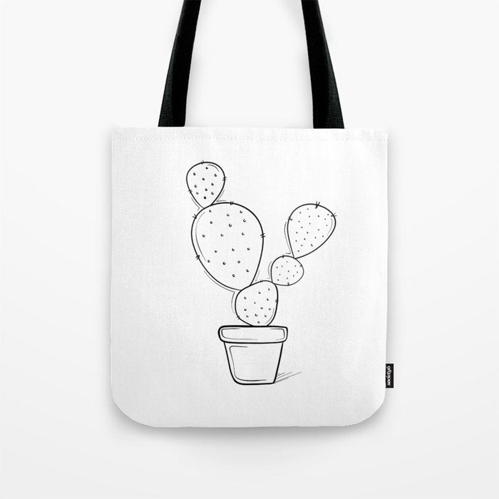 Tiny Cactus Line Art Drawing Tote Bag Gallery Image 1