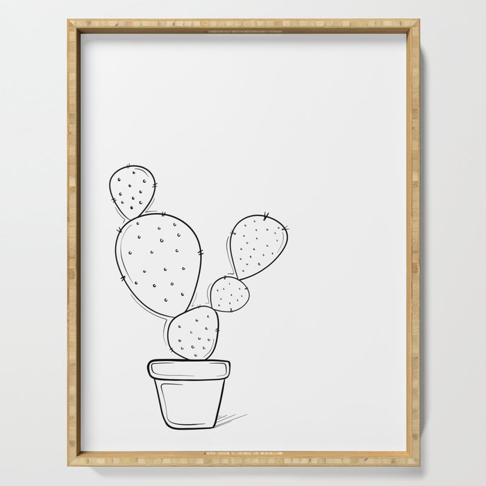 Tiny Cactus Line Art Drawing Serving Tray Gallery Image 1