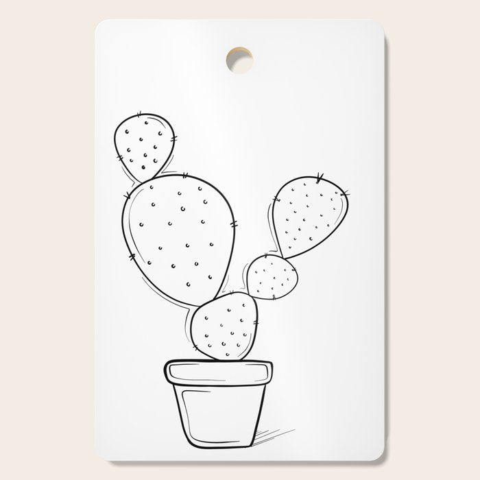 Tiny Cactus Line Art Drawing Cutting Board Gallery Image 1