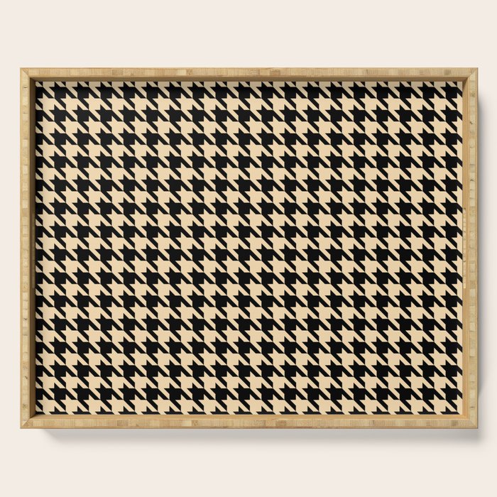 Black and Tan Classic houndstooth pattern Serving Tray Gallery Image 1