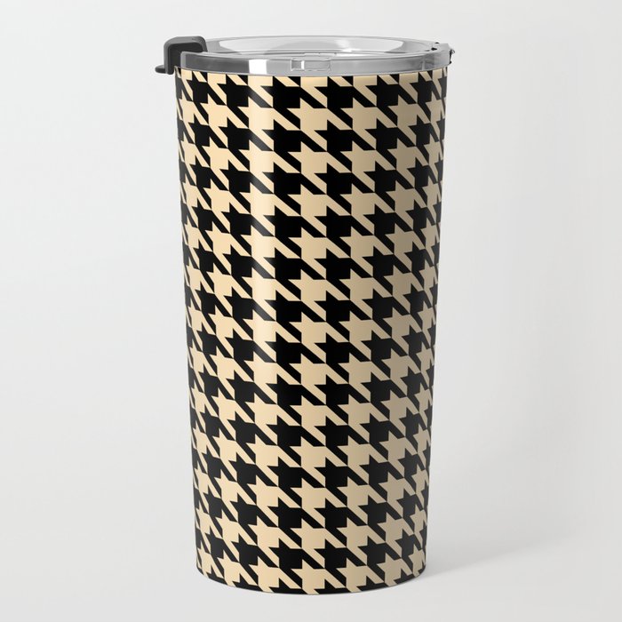 Black and Tan Classic houndstooth pattern Travel Mug Gallery Image 3