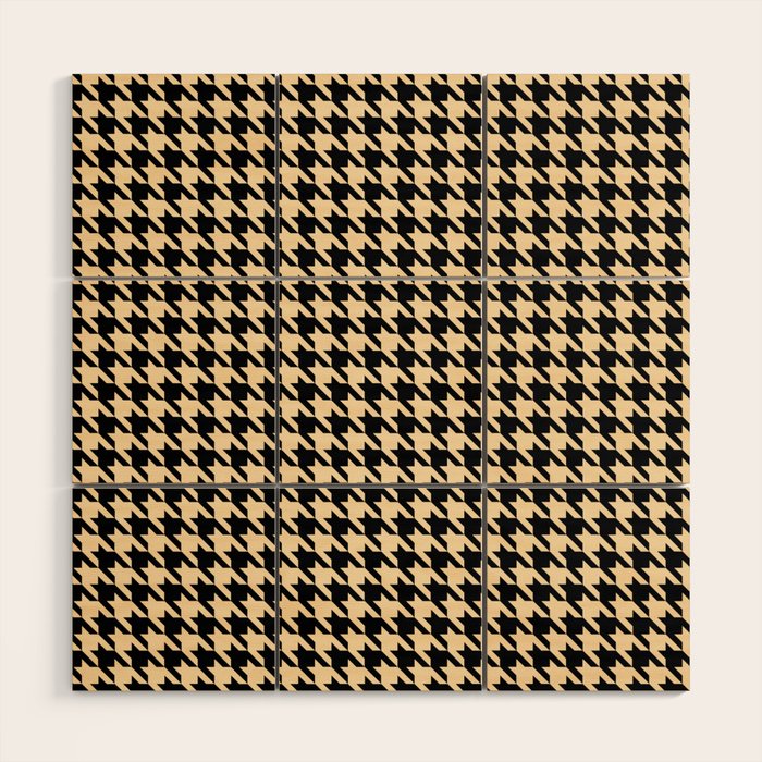 Black and Tan Classic houndstooth pattern Wood Wall Art Gallery Image 1