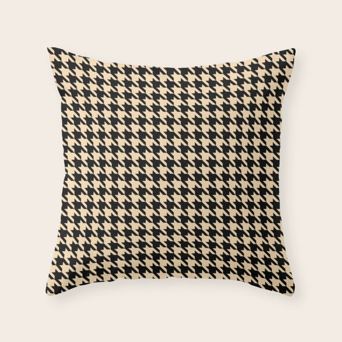 Black and Tan Classic houndstooth pattern Throw Pillow Gallery Image 1