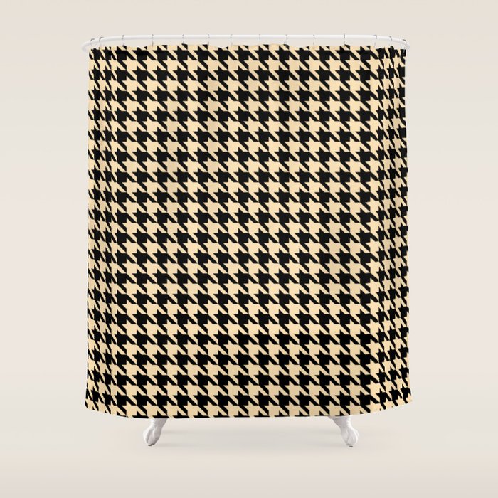 Black and Tan Classic houndstooth pattern Shower Curtain Gallery Image 1