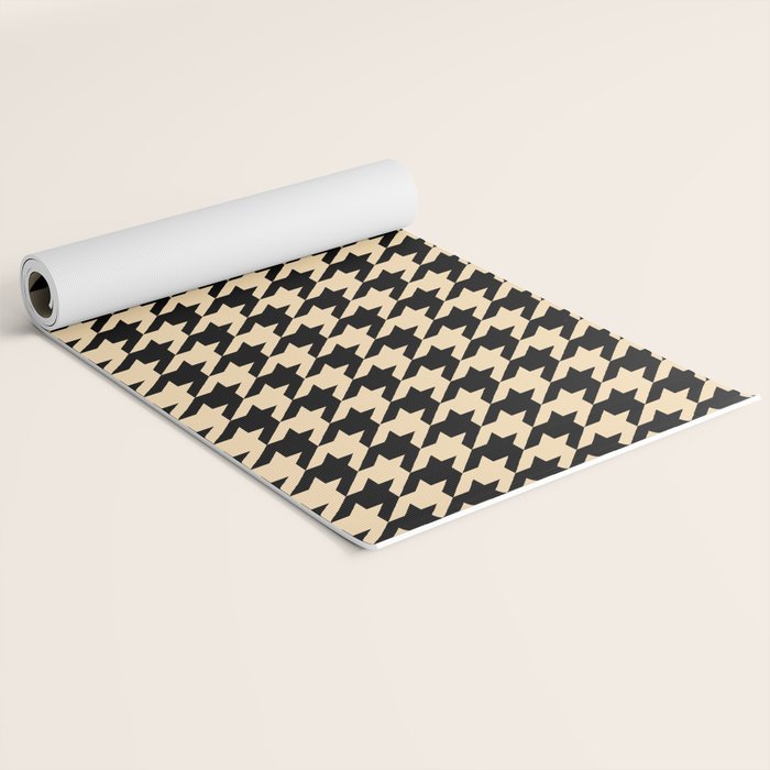 Black and Tan Classic houndstooth pattern Yoga Mat Gallery Image 2
