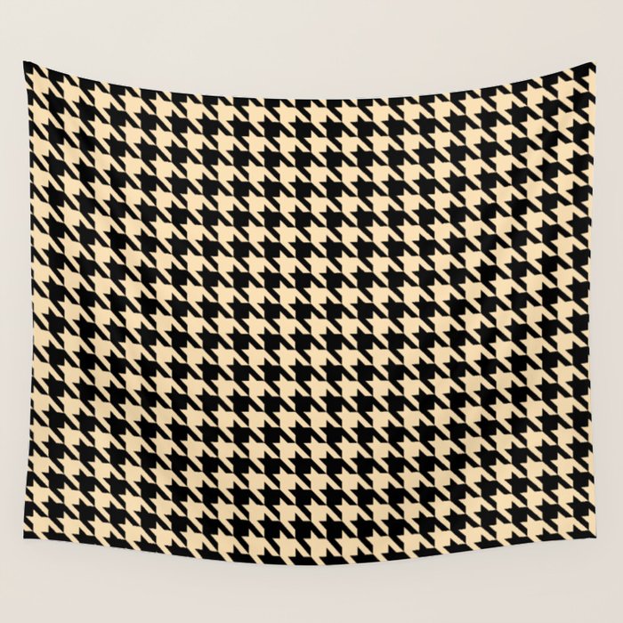 Black and Tan Classic houndstooth pattern Wall Tapestry Gallery Image 1