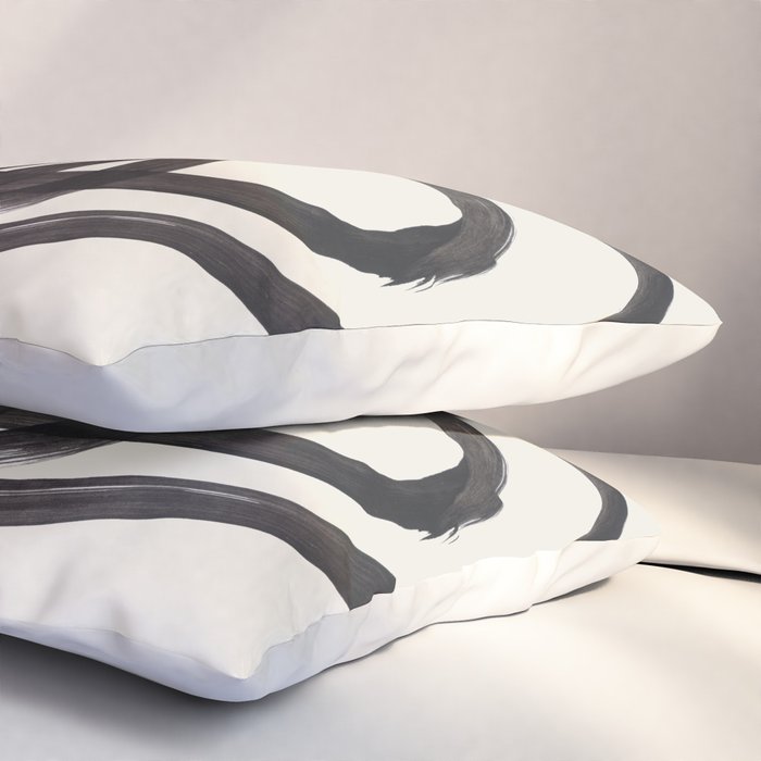 Mid Century Modern Minimalist Abstract Art Brush Strokes Black & White Ink Art Spiral Circles Pillow Sham Gallery Image 3