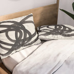 Mid Century Modern Minimalist Abstract Art Brush Strokes Black & White Ink Art Spiral Circles Pillow Sham Gallery Image 2