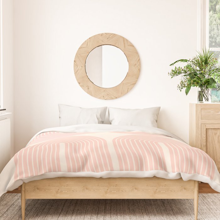 Mid Century Modern Geometric 43 in Coral Orange (Rainbow and Sun Abstraction) Duvet Cover Gallery Image 3