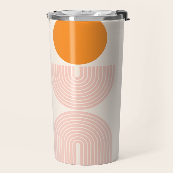 Mid Century Modern Geometric 43 in Coral Orange (Rainbow and Sun Abstraction) Travel Mug Gallery Image 2