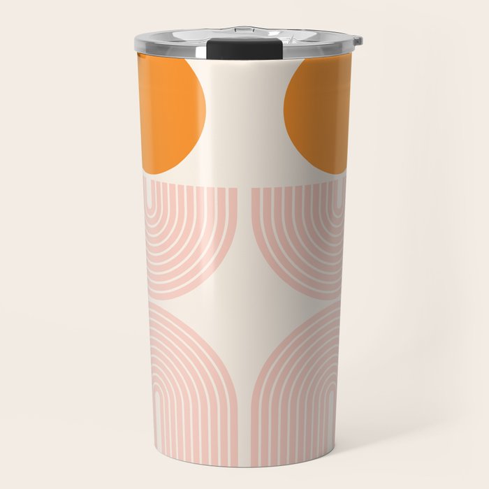Mid Century Modern Geometric 43 in Coral Orange (Rainbow and Sun Abstraction) Travel Mug Gallery Image 1