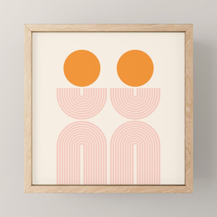 Mid Century Modern Geometric 43 in Coral Orange (Rainbow and Sun Abstraction) Mini Art Print Gallery Image 1