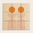 Mid Century Modern Geometric 43 in Coral Orange (Rainbow and Sun Abstraction) Wood Wall Art Gallery Image 1