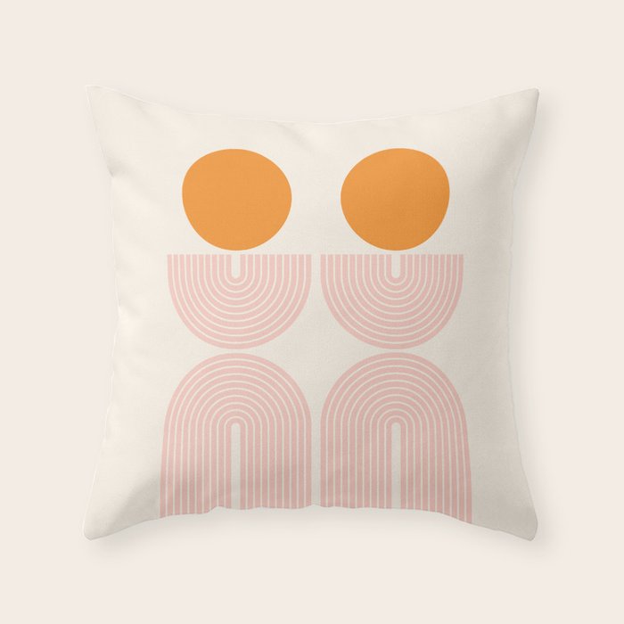 Mid Century Modern Geometric 43 in Coral Orange (Rainbow and Sun Abstraction) Throw Pillow Gallery Image 6