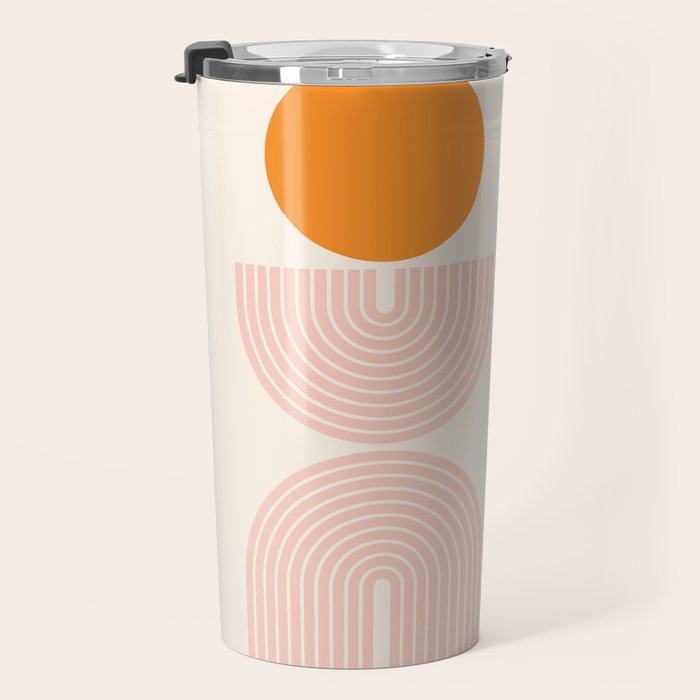 Mid Century Modern Geometric 43 in Coral Orange (Rainbow and Sun Abstraction) Travel Mug Gallery Image 3