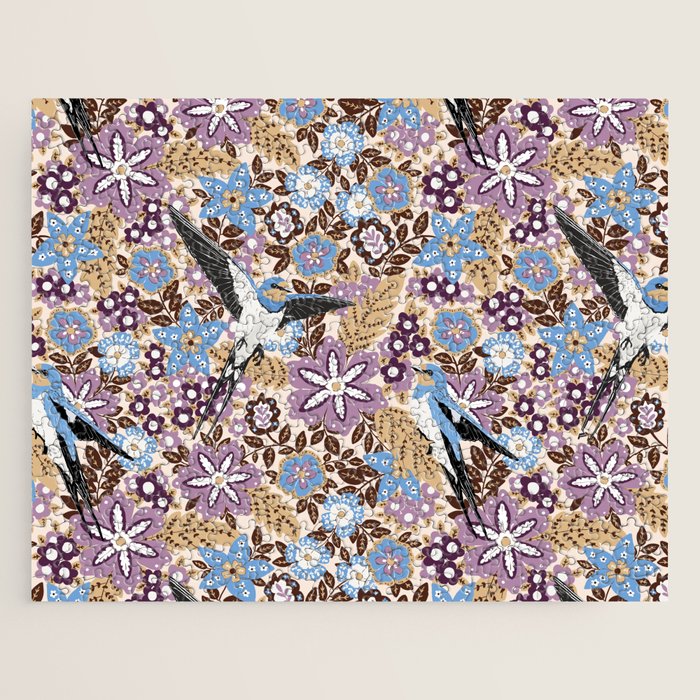 Vintage Floral Swallow Jigsaw Puzzle Gallery Image 1