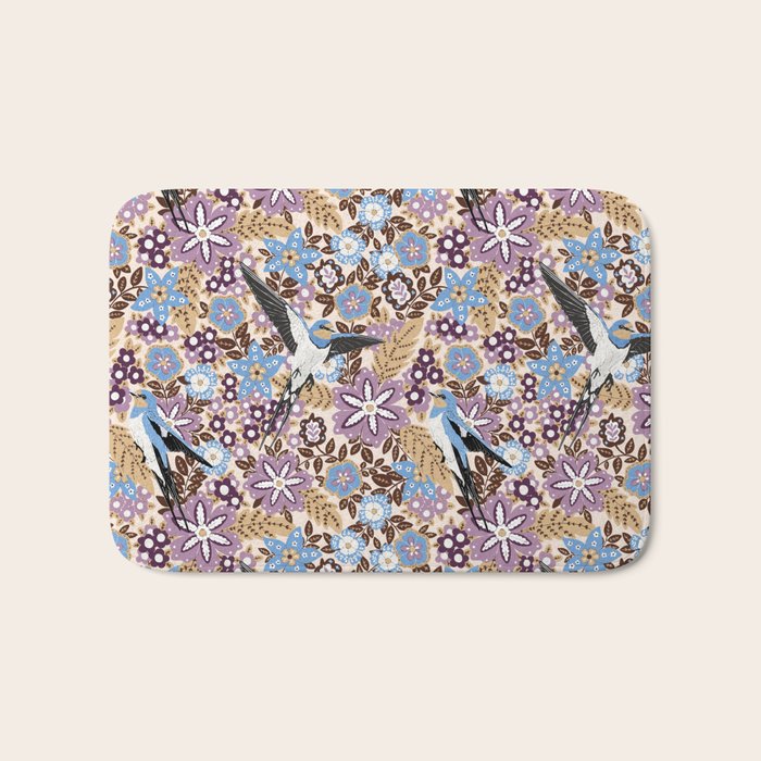 Vintage Floral Swallow Bath Mat Gallery Image 1