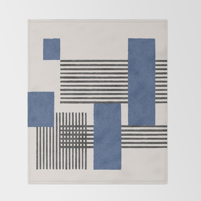 Stripes and Square Blue Composition - Abstract Throw Blanket Gallery Image 2