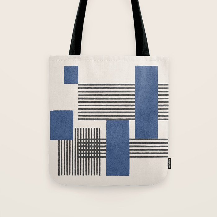 Stripes and Square Blue Composition - Abstract Tote Bag Gallery Image 1