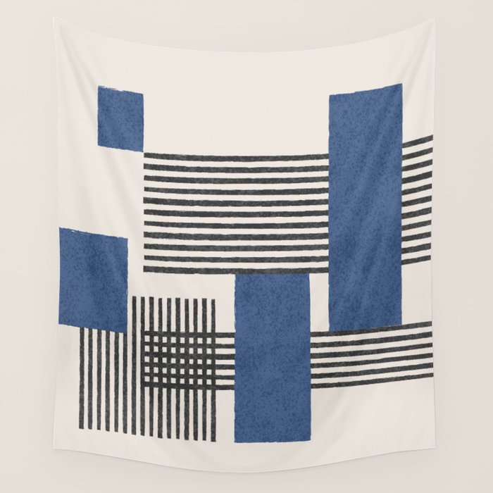 Stripes and Square Blue Composition - Abstract Wall Tapestry Gallery Image 4