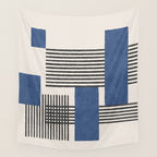 Stripes and Square Blue Composition - Abstract Wall Tapestry Gallery Image 4