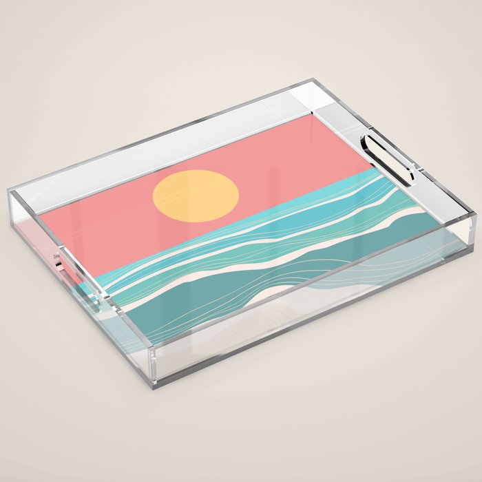 Crashing wave on sunny bay Acrylic Tray Gallery Image 1