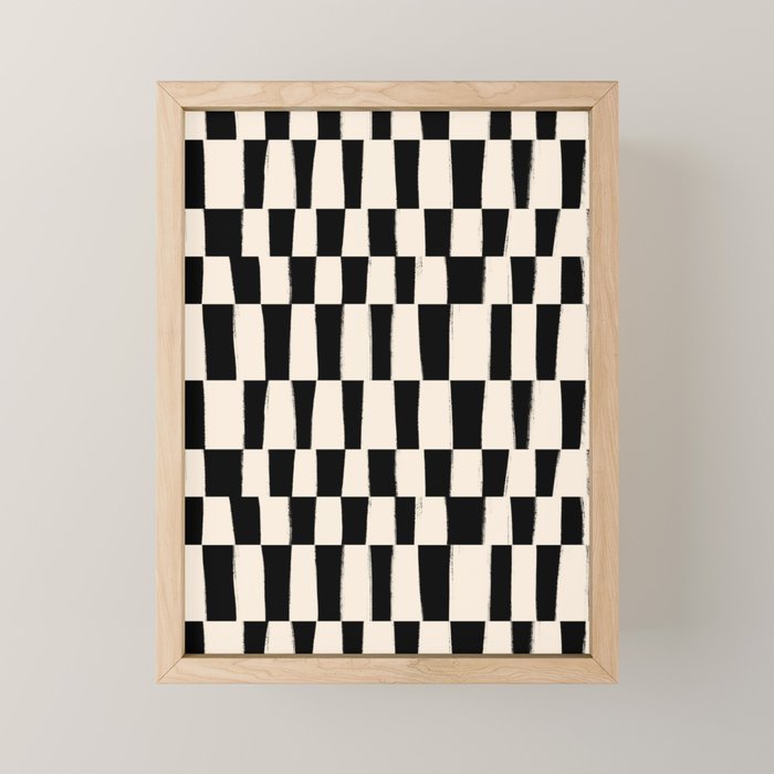 Wave Checks: Noir Black Handpainted Pattern Mini Art Print Gallery Image 1