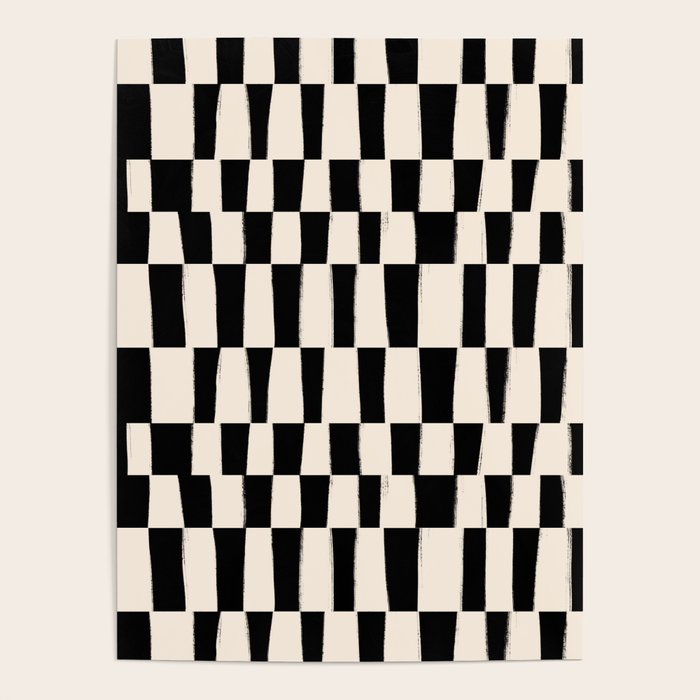 Wave Checks: Noir Black Handpainted Pattern Poster Gallery Image 4