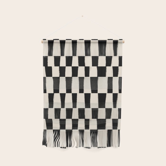 Wave Checks: Noir Black Handpainted Pattern Wall Hanging Gallery Image 1