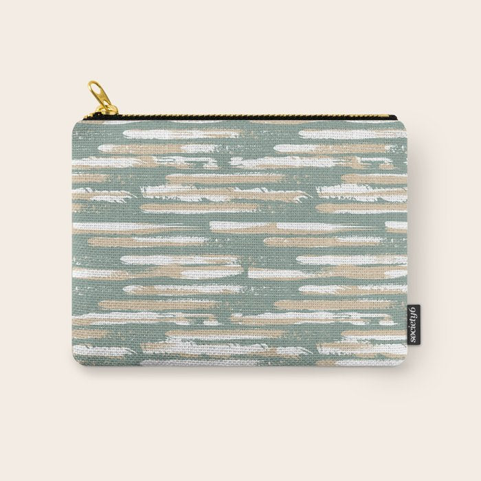 Colorful Stripes, Green and Beige, Abstract Art Carry All Pouch Gallery Image 1