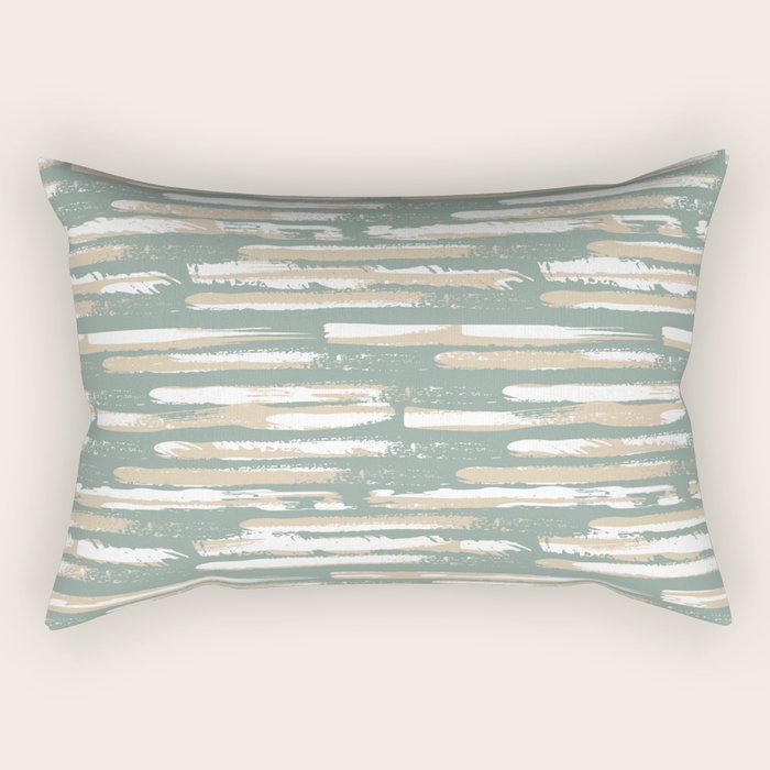 Colorful Stripes, Green and Beige, Abstract Art Rectangular Pillow Gallery Image 1