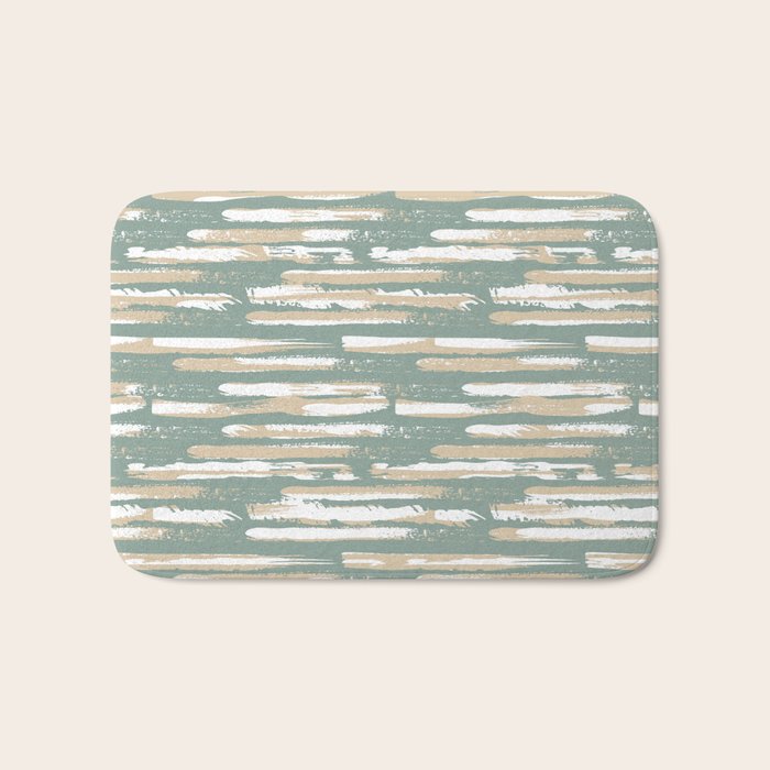 Colorful Stripes, Green and Beige, Abstract Art Bath Mat Gallery Image 1
