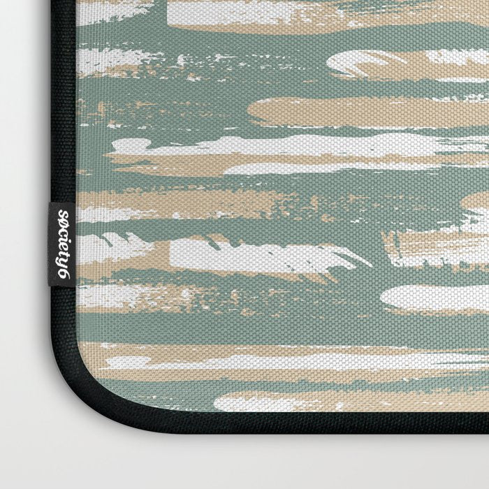 Colorful Stripes, Green and Beige, Abstract Art Laptop Sleeve Gallery Image 3