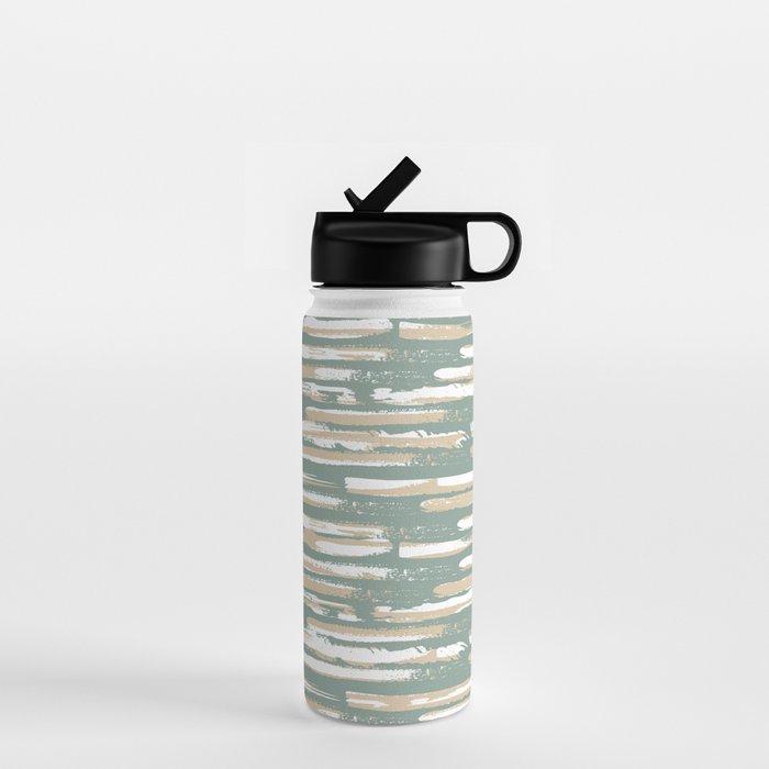 Colorful Stripes, Green and Beige, Abstract Art Water Bottle Gallery Image 1