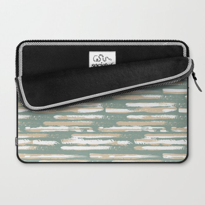 Colorful Stripes, Green and Beige, Abstract Art Laptop Sleeve Gallery Image 2